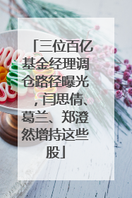 三位百亿基金经理调仓路径曝光，闫思倩、葛兰、郑澄然增持这些股