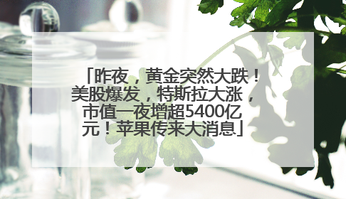昨夜，黄金突然大跌！美股爆发，特斯拉大涨，市值一夜增超5400亿元！苹果传来大消息